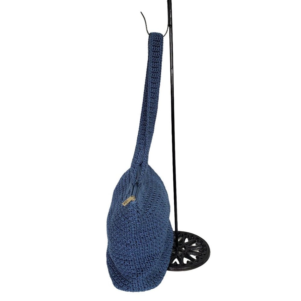 The SAK Purse Nylon Crochet Shoulder Bag Blue Single Strap Zip Top Blue Pocket - Picture 5 of 8